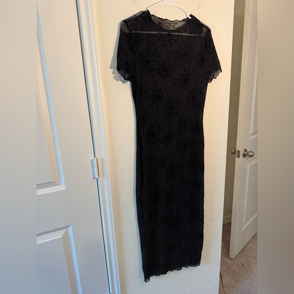 KARFRI Velvet Spider Web Print Bodycon Dress Halloween Transparent Mesh Medium - Picture 2 of 6